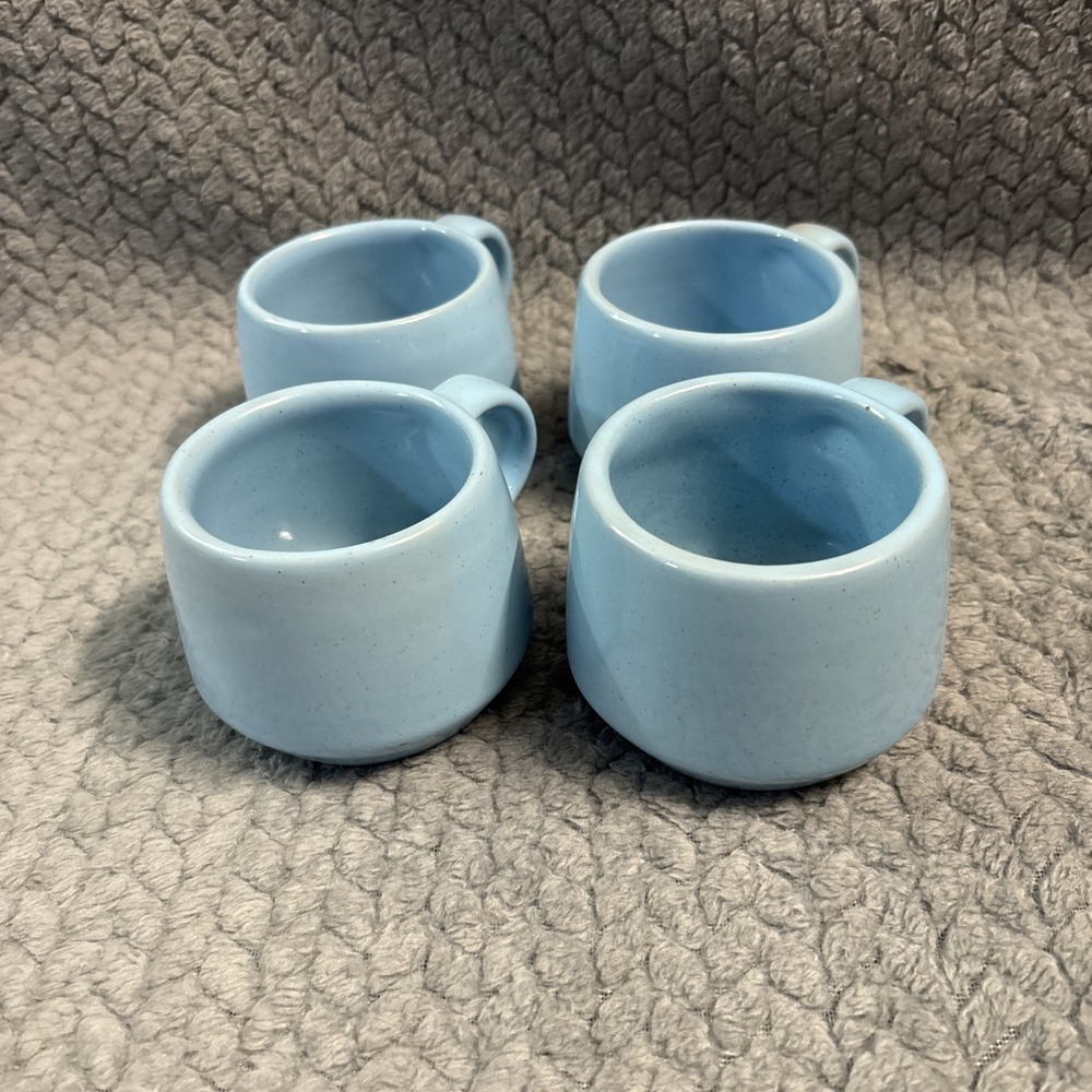 Frankoma‎ Pottery 6C Baby Blue Plainsman Coffee Mug Set of 4 Cups Vintage